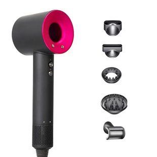Фен з 5 різними насадками для сушіння та укладання hair dryer fan сіро-рожевий G7804 фото
