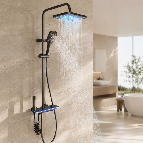 Душ/змішувач Faucet (CRH-8921 багатофункціональний з LED ГІДРОЕНЕРГЕТИКОЮ метал / Душова система з верхнім та ручним душем / Душова система для ванни M17766 фото