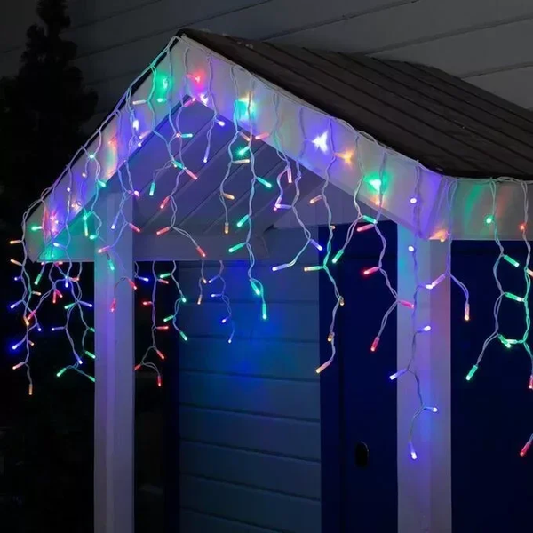 Холодний білий Новорічна святкова гірлянда бахрома 120 Led прозорий провід 3х0.5 м Dyd4141/1 фото