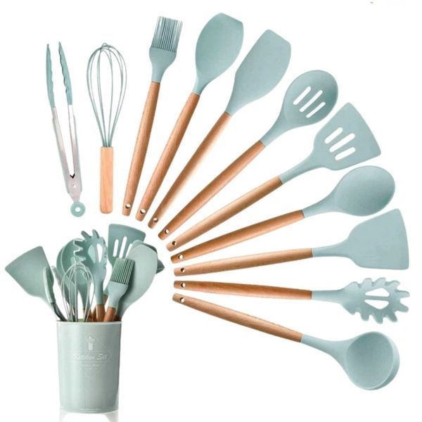 Набір кухонного приладдя силіконовий Kitchen Set RB-2239 бірюзовий (12 предметів) RB2239\6 фото