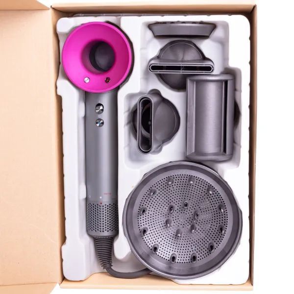 Фен з 5 різними насадками для сушіння та укладання hair dryer fan сіро-рожевий G7804 фото