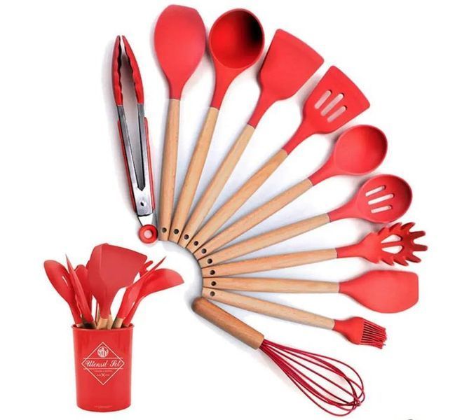 Силіконовий кухонний набір приладдя Kitchen Set 12 предметів (дерево+силікон) D-TOP 22013 фото