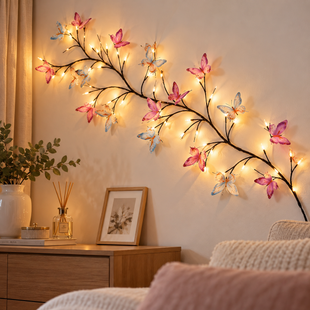 Светодиодная гирлянда Бабочки 1,5 м, 30 LED / Гирлянда для стены и интерьера, теплый белый свет / Гирлянда USB, декоративная KAR289 фото