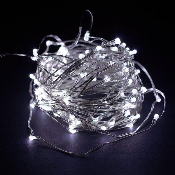 Новорічні гірлянди. Мідна дротяна лампа 100LED 10м (батарейки) Колір білий Силіконовий провід (7108) mu20308 фото