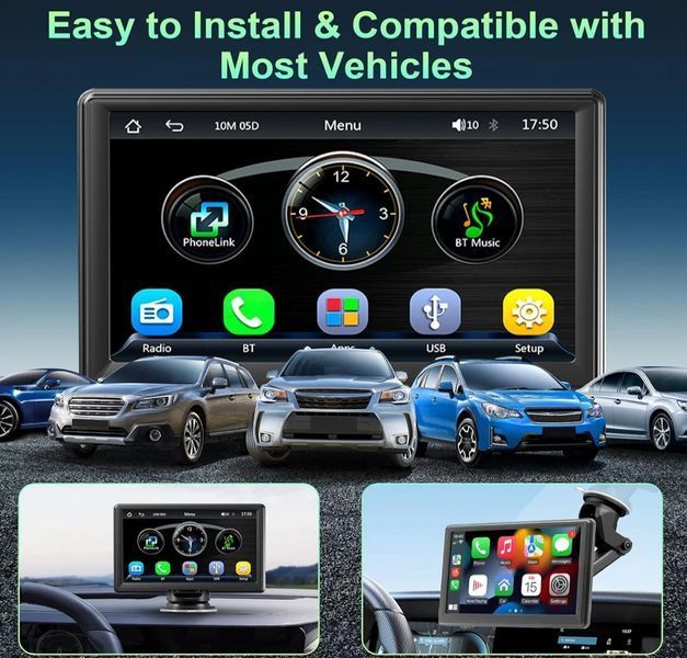 Бездротовий автомобільний екран CarPlay / Портативний автомобільний відеоплеєр, сумісний з Apple CarPlay та Android Auto, 7-дюймовий сенсорний IPS-екран для автомобільної стереосистеми з GPS-навігаціє G6697 фото