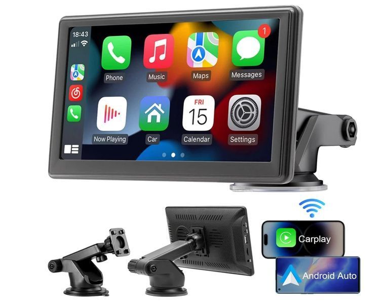Бездротовий автомобільний екран CarPlay / Портативний автомобільний відеоплеєр, сумісний з Apple CarPlay та Android Auto, 7-дюймовий сенсорний IPS-екран для автомобільної стереосистеми з GPS-навігаціє G6697 фото