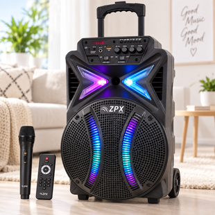 Портативная акустическая система ZPX ZX-7782 12" / Аккустическая система Bluetooth, USB, TF/SD, FM Переносная аккумуляторная колонка с RGB LED-подсветкой + микрофон и пульт ZPX-7782 фото