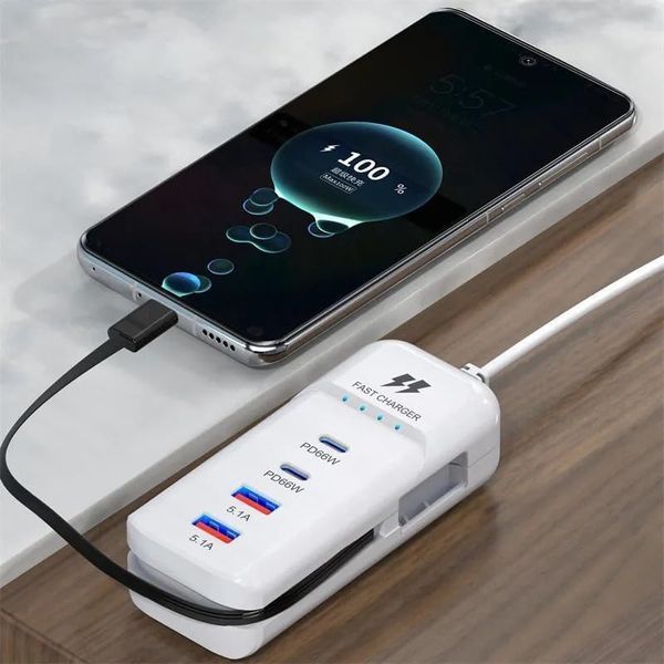 Швидкий зарядний пристрій 66 Вт, 2 USB-порти та 2 PD-порти, Type-C / Компактна, багатофункціональна, потужна зарядна станція 24420131 фото