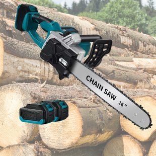 Акумуляторна ланцюгова пилка Electric SAW 16 дюймів + 2 акумулятори потужна електропилка BLUE G8771 фото