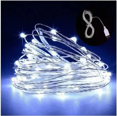 Гірлянда нитка Роса від USB, 30м, 300LED + пульт, Холодний білий / Світлодіодна новорічна гірлянда B50м500LED фото