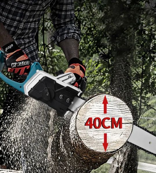 Акумуляторна ланцюгова пилка Electric SAW 16 дюймів + 2 акумулятори потужна електропилка BLUE G8771 фото