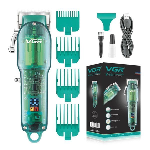 Професійна машинка для стрижки VGR Professional Clipper Transparent Green V-660 VEN660 фото