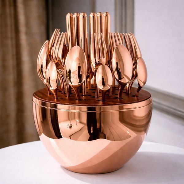 Столові прилади із нержавіючої сталі EGG 24 шт Bronze M20-9/3 фото