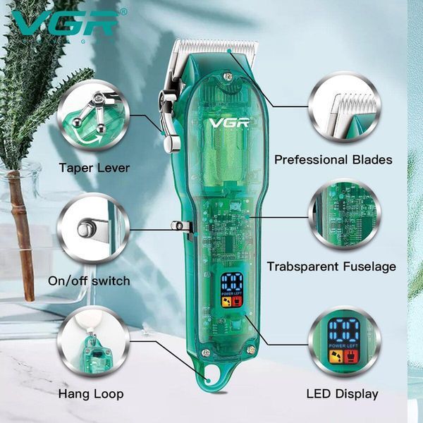 Професійна машинка для стрижки VGR Professional Clipper Transparent Green V-660 VEN660 фото