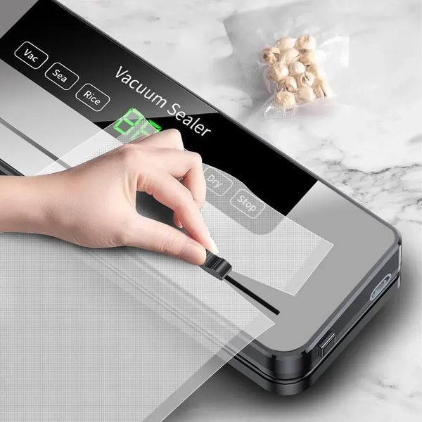 Вакуумний пакувальник для продуктів з LED-дисплеєм та різаком, FKJ-5100 / Побутовий вакууматор / Машинка для вакуумного пакування SO-62 фото