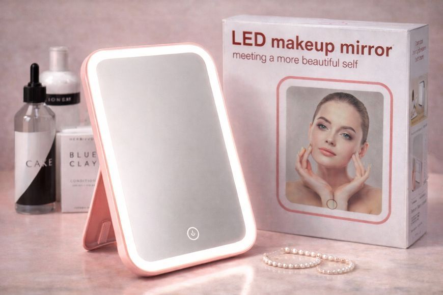 Сенсорне дзеркало з підсвічуванням на акумуляторі для макіяжу Led makeap mirro M777448 фото