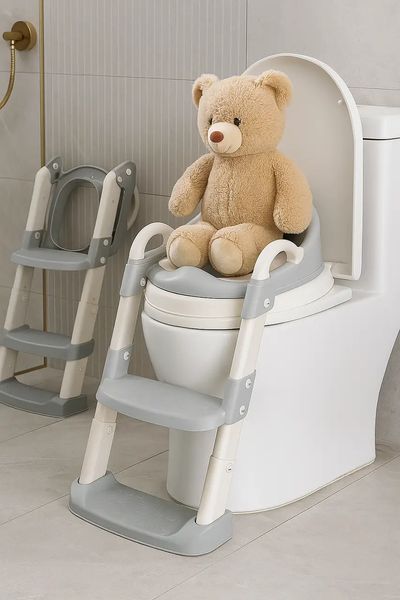 Дитяче сидіння для унітазу Babycare зі сходами та ручками MA605grey фото