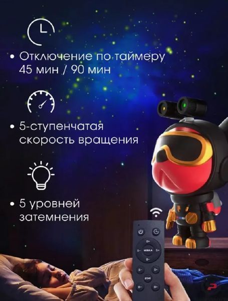 Нічник проектор зіркове небо CASTLELADY собака сіра космонавт ROBOT DOG G9231 фото