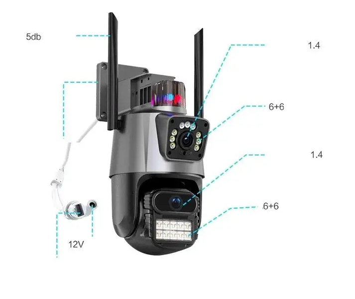 Вулична охоронна поворотна 4G камера Dual Lens Zoom 8MP сирена, зум G6372 фото