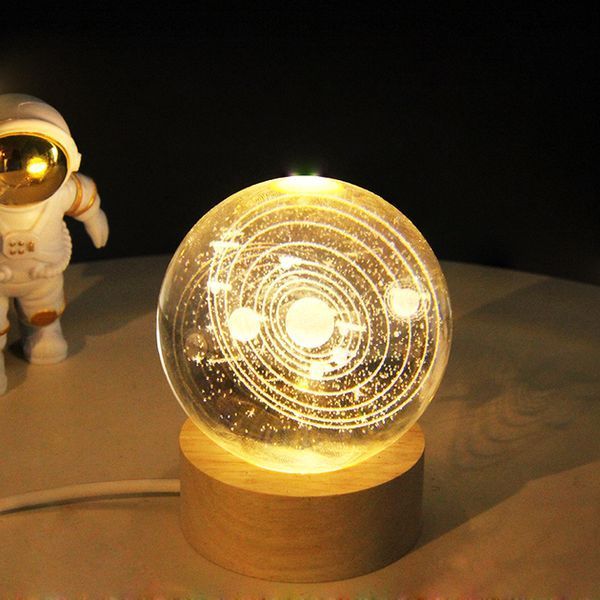 Світлодіодна кришталева куля, декоративна універсальна 3D нічниця, кришталева куля "Сонячна система" Jam11414/3 фото