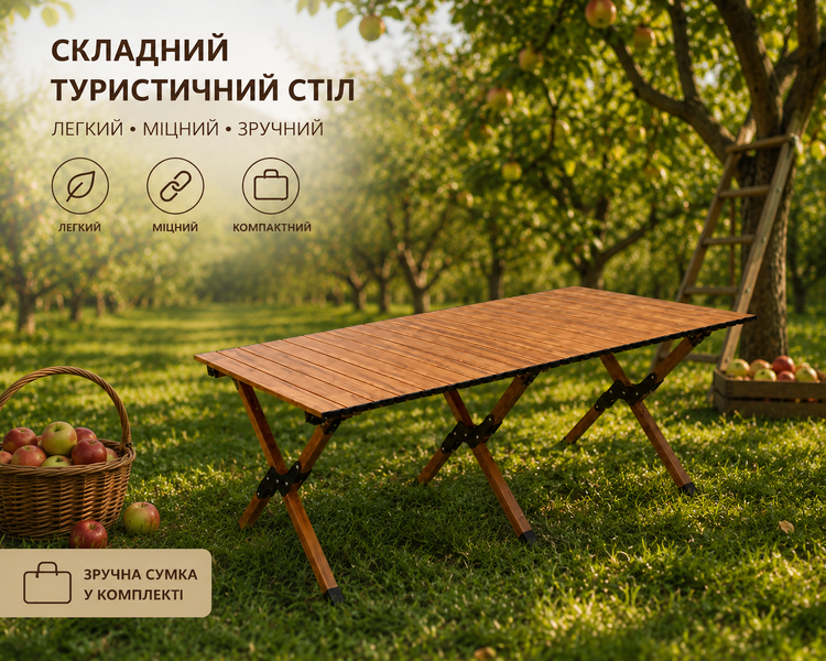 Стол складной туристический 116х58х43см Коричневый / Стол для пикника, кемпинга с чехлом G10216 фото