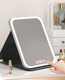 Дзеркало для макіяжу Lighted makeup mirror з LED підсвічуванням, складне, сенсорне керування, Type-C, з регулюванням яскравості G6654 фото