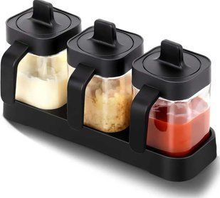 Набір контейнерів для зберігання приправ та спецій з ложкою Seasoning Bottle Set 3 відсіку по 400 мл G9502 фото