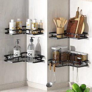 Кутова полиця для ванної кімнати із нержавіючої сталі Corner shower caddy Чорного кольору G9624 фото