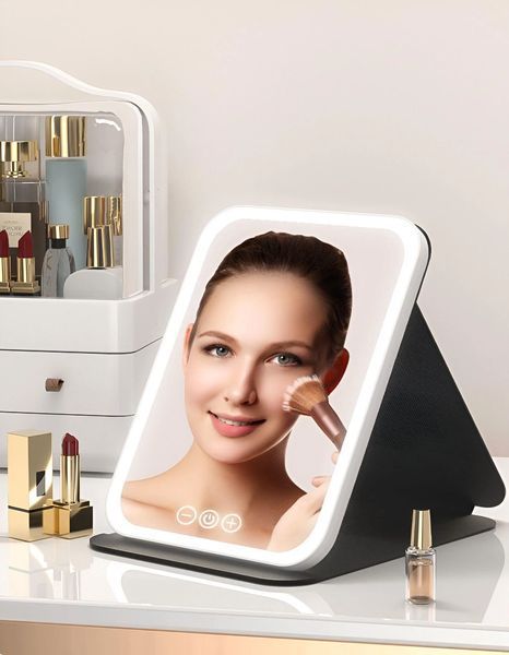 Дзеркало для макіяжу Lighted makeup mirror з LED підсвічуванням, складне, сенсорне керування, Type-C, з регулюванням яскравості G6654 фото