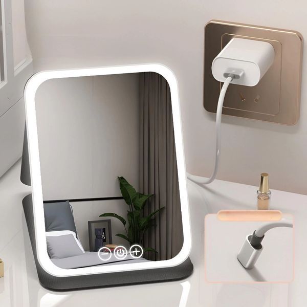 Дзеркало для макіяжу Lighted makeup mirror з LED підсвічуванням, складне, сенсорне керування, Type-C, з регулюванням яскравості G6654 фото
