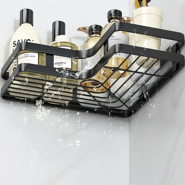 Кутова полиця для ванної кімнати із нержавіючої сталі Corner shower caddy Чорного кольору G9624 фото
