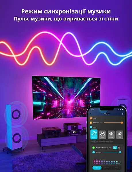 Розумна гнучка LED Neon RGB стрічка-шланг 5 метрів від USB керування режимами з телефону, Bluetooth додаток, пульт Jam9095 фото