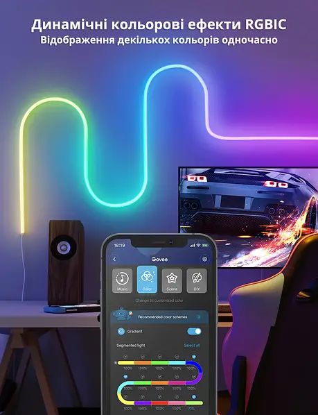 Розумна гнучка LED Neon RGB стрічка-шланг 5 метрів від USB керування режимами з телефону, Bluetooth додаток, пульт Jam9095 фото