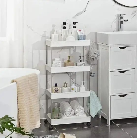 Етажерка на колесах 4 полиці біла підлогова Storage rack AND906 2053421 фото