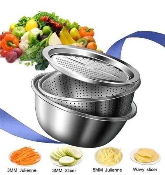 Багатофункціональний кухонний набір з нержавіючої сталі 3 в 1 Metal Basket Cutter G7041 фото
