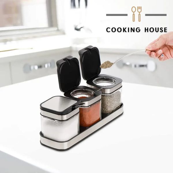 Набір контейнерів для солі, перцю, приправ та спецій Cooking House з кришками та ложками &ndash; 3 шт G9741 фото