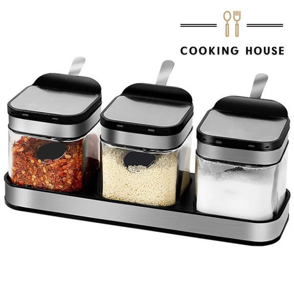 Набір контейнерів для солі, перцю, приправ та спецій Cooking House з кришками та ложками &ndash; 3 шт G9741 фото