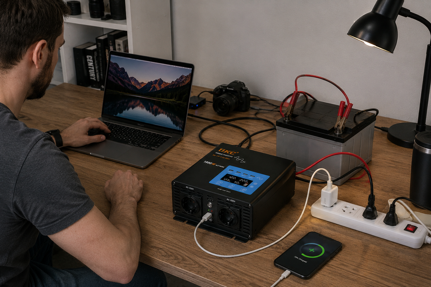 Перетворювач AC/DC 1800W AX Sine з чистим синусом / Інвертор з дисплеєм та виходами: 3 x USB, 1 x Type-C / Перетворювач напруги sp10482 фото