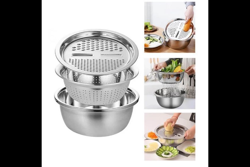 Багатофункціональний кухонний набір з нержавіючої сталі 3 в 1 Metal Basket Cutter G7041 фото