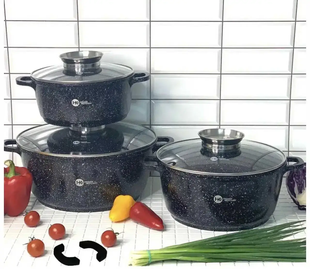 Набір каструль Higher Kitchen НК-301 із гранітним антипригарним покриттям 8 предметів НК-301 фото