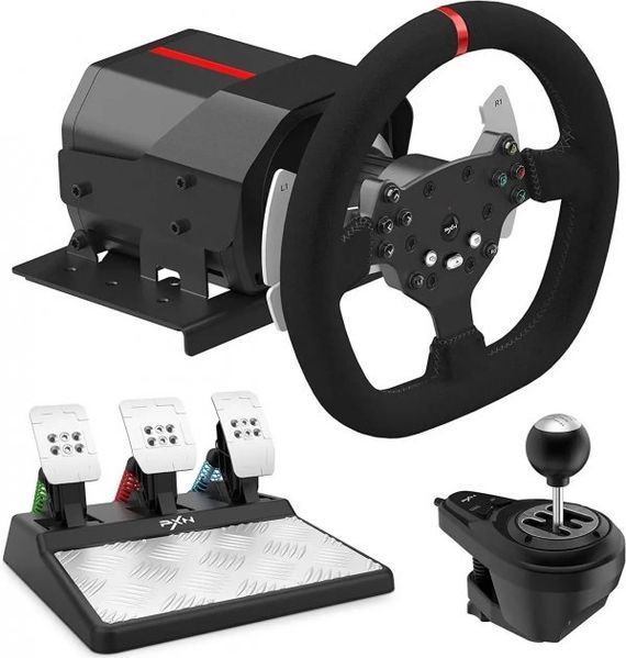 Ігрове кермо 3 педалі PXN V10 Gaming Racing PC/PS3/PS4/XO/SWITCH Професійне ігрове кермо (270&deg;/900&deg;) M15926 фото