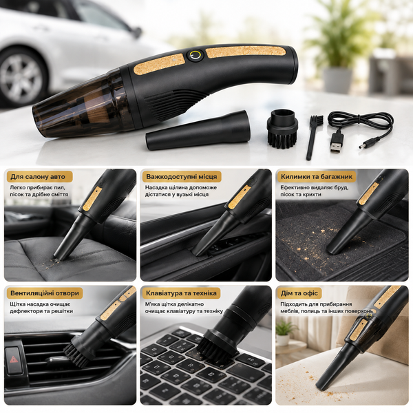 Бездротовий ручний пилосос для автомобіля 60 Вт / Вакуумний пилосос Vacuum Cleaner HY05 2000mAh 2018056 фото
