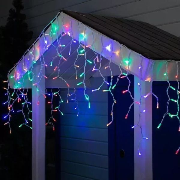 Різнокольоровий Новорічна святкова гірлянда бахрома 120 Led прозорий провід 3х0.5 м Dyd4141 фото