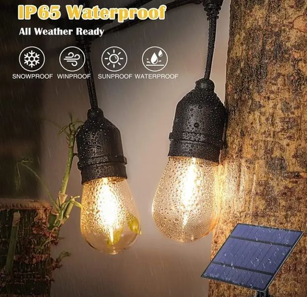 Ретро гірлянда на потужній сонячній батареї 5 м 15 лампочок Bulbs G9114 фото