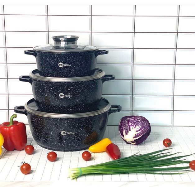 Набір каструль Higher Kitchen НК-301 із гранітним антипригарним покриттям 8 предметів НК-301 фото