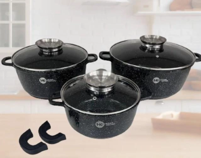 Набір каструль Higher Kitchen НК-301 із гранітним антипригарним покриттям 8 предметів НК-301 фото