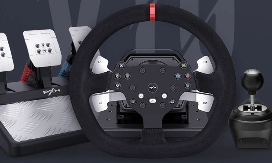 Ігрове кермо 3 педалі PXN V10 Gaming Racing PC/PS3/PS4/XO/SWITCH Професійне ігрове кермо (270&deg;/900&deg;) M15926 фото