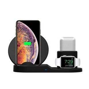 Швидка бездротова зарядка Qi Wireless Fast Charger 3 в 1 для телефону (док станція), чорна 569852001 фото