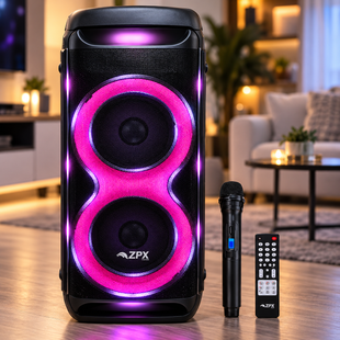 Портативная акустическая система ZPX ZX-7792 250 Вт 800 Вт Мощная колонка PMPO, 2x8", Bluetooth, TWS, LED, UHF-микрофон ZPX-7792 фото