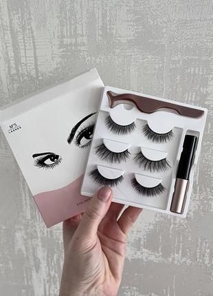 Набір накладні магнітні вії+підводка+пінцет Magnetic lashes 3 пари магнітів G7777796 фото